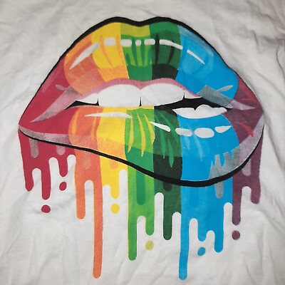#ad Cool LGBT Rainbow Lips Pride T shirt White Small T Plus Brand $15.52