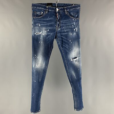 #ad DSQUARED2 Size 32 Blue Distressed Cotton Elastane Button Fly Jeans $243.20