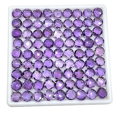 #ad 30 Pcs 9mm Natural Amethyst Round Checker Cut Loose Untreated Gemstones Lot $24.99
