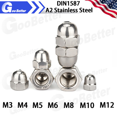 #ad Dome Nuts Metric M3 M4 M5 M6 M8 M12 Crown Hex Nuts DIN1587 A2 Stainless Steel $45.75