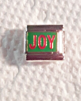 #ad quot;JOY ON GREEN quot; ON SILVER 9MM CHARM HOLIDAY SEASON SANTA CLAUS $1.25