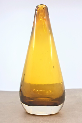 #ad Murano Style Hand Blown Orange Amber Teardrop Art Glass Vase 7quot;Tall MCM $25.00