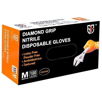 #ad 100 pcs Heavy Duty Mechanic Nitrile Orange Disposable 8 MIL Diamond Gloves $18.99