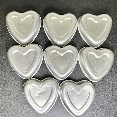 #ad 8 Heart Shape Biscuit Tin Aluminum Cake Pastry Jell O Molds Valentines Love $12.99