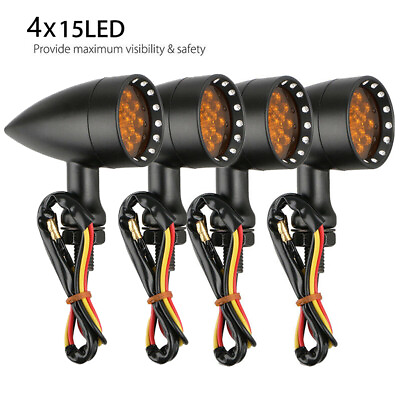 #ad 4X Bullet Motorcycle LED Turn Signals Light Amber Indicators For Bobber Cruiser GBP 33.59