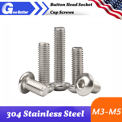 #ad M3 M4 M5 Stainless Steel Button Head Socket Cap Screws A2 304 Metric ISO 7380 $4.09