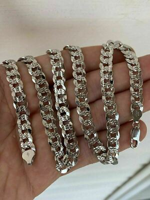 #ad Men#x27;s Diamond Cut Miami Cuban Link Chain Solid 925 Sterling Silver 8mm Italy $143.17
