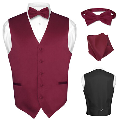 #ad Men#x27;s Dress Vest BOWTie Hanky Solid Color Bow Tie Set Suit or Tuxedo TALL Sizes $23.95