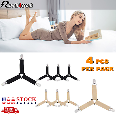 #ad 4Bed Sheet Fasteners Adjustable Elastic Suspenders Straps Mattress Covers Clips $5.91