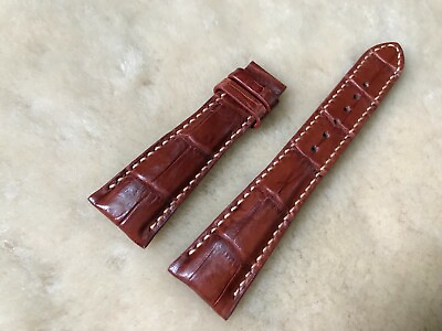 #ad 22mm 16mm Genuine Alligator Crocodile Leather Watch Strap Band Red Brown $39.20