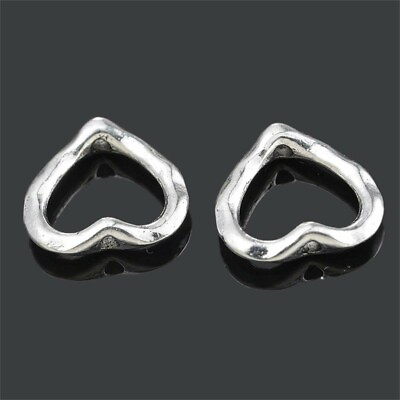 #ad 5 Heart Spacer Beads Antiqued Silver 14mm Alloy Open Design Valentine#x27;s Jewelry $2.99