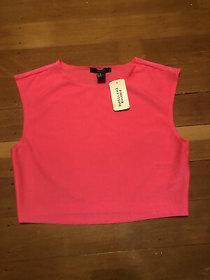 #ad NWT Forever 21 Neon pink cropoed top M Tank work out Party $9.00
