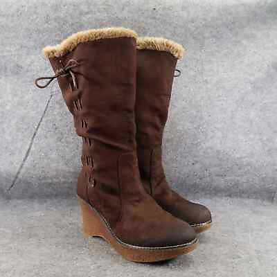 #ad Lower East Side Shoes Womens 8 Boots Wedge Knee Hi Tall Y2k Retro Faux Fur Brown $48.97