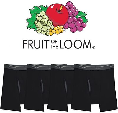 #ad Mens 4 Pack Fruit of the Loom Black Boxer Briefs Underwear 100% Cotton S 5X $25.99