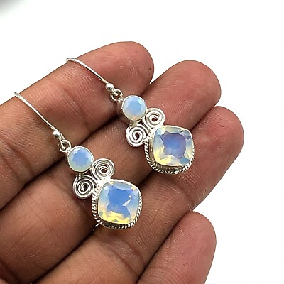 #ad Natural Milky Opal Gemstone Drop Dangle Earrings 925 Sterling Silver For Girls $13.95