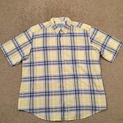 #ad World Wide Sportsman Shirt Mens XL Yellow Blue Plaid Short Sleeve Button Up $14.30
