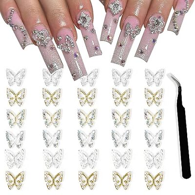 #ad 30Pcs Alloy Butterfly Nail Charms 3D Metal Butterfly Nail Gems Nail 02 $12.13