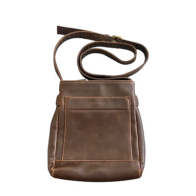 #ad Nine West Brown Leather Shoulder Bag Zip Pocket Front Back Inside Hobo $15.99