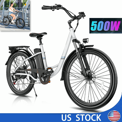 #ad 500W 48V Electric Bike Cruiser eBike 26in Commuting Bicycle Up to 50miles Silver $538.99