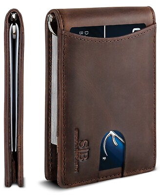 #ad SERMAN BRANDS Genuine Leather RFID Blocking Slim Minimalist Front Pocket Wallet $29.99
