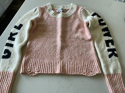 #ad Wildfox Girl Power Sweater Heathered Pink and White Size Small $34.95
