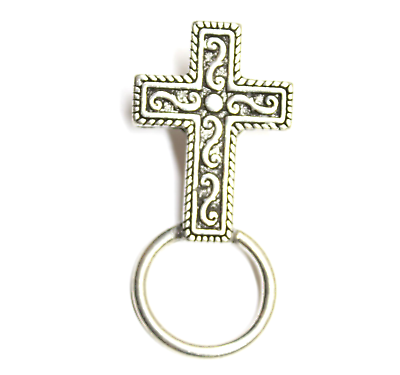 #ad Silver Tone Cross Christian Pin Religious Jesus Lapel Enamel Collectible W Ring $9.98