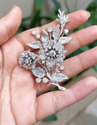 #ad 3Ct Round Pass Real Moissanite Tremblant Brooch Pin 14K White Gold Plated $151.19