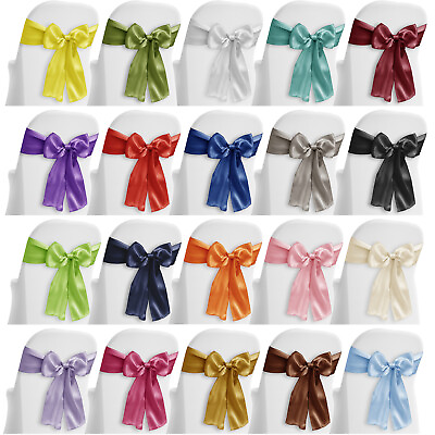 #ad 10 Satin Wedding Chair Cover Bow Sashes Ribbon Tie Back Sash Many Colors $11.99
