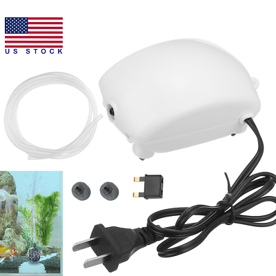 Aquarium Fish Tank Silent Air Pump 2 Air Bubble Disk Stone Hydroponic Oxygen USA $9.19