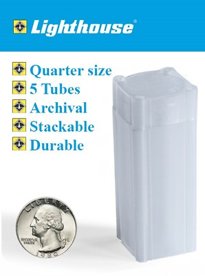 #ad 5 US Quarter Size Square Coin Tubes Archival Stackable Durable Lighthouse Numis $8.90
