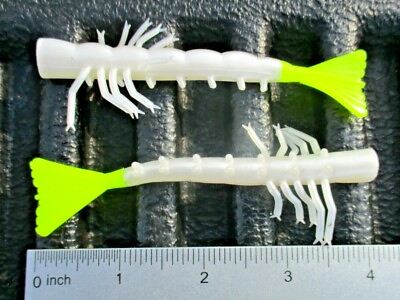 #ad 10ct PEARL WHITE CHARTREUSE Tail 4quot; SHRIMP TAIL GRUBS Bass Lures Redfish Baits $5.99