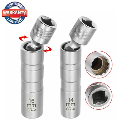 #ad 14MM 16MM Thin Wall Magnetic Swivel Spark Plug Socket 12 Point Removal Tools $12.33