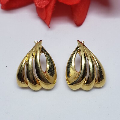 #ad Signed Monet Open Work Gold Tone Pierced Earrings $14.95