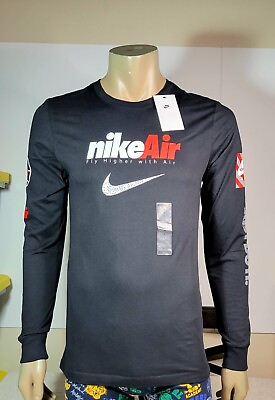 #ad NIKE AIR Shirt Small Mens Black White Red Fly Higher With Air Long Sleeve Logo $39.95