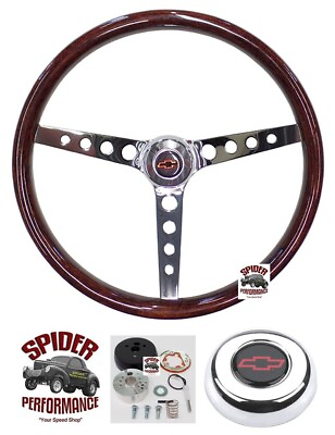 #ad 67 68 Impala Biscayne Caprice Bel Air steering wheel RED BOW 15quot; CLASSIC WOOD $269.95