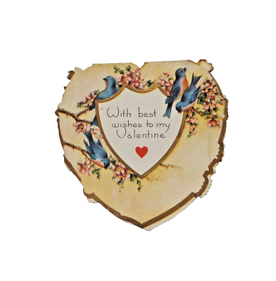 #ad Antique 1920#x27;s Valentine Card Die Cut Heart Blue Birds Flowers Whitney Made $14.85