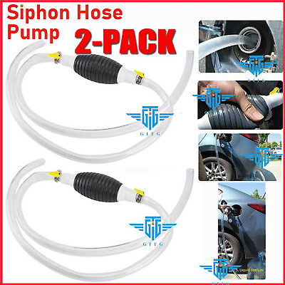 #ad 2X Siphon Pump Gas Transfer Gasoline Siphone Hose Oil Water Fuel Transfer Hand $10.49