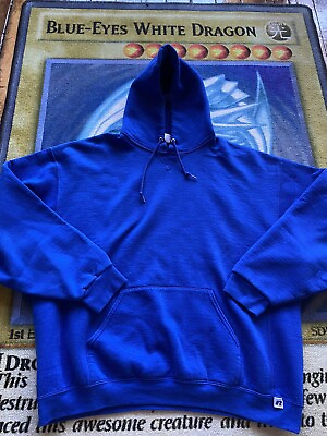 #ad Vintage Russell Athletic Blank Hoodie Sweatshirt Blue 90s Y2K Sz 2XL XXL Jnco $29.99
