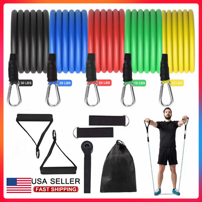 #ad 11 PCS Resistance Band Set Yoga Abs Exercise Fitness Tube Gym Home Workout Bands $11.49