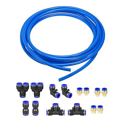 #ad Pneumatic Air Compressor PU Hose with Fitting Kit 8mmx12mmx5m Blue $32.35