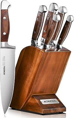 #ad Knife Set 6 Piece Kitchen Knife Set with Block Wooden German Stainless Steel $59.99