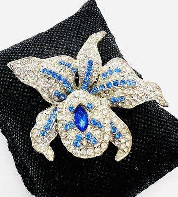 #ad Art Deco Blue Rhinestone En Tremblant Trembling Orchid Brooch Vintage Jewelry $185.00
