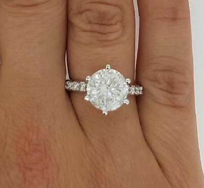 #ad 2.1 Ct 6 Prong Pave Round Cut Diamond Engagement Ring SI1 G White Gold 14k $2909.00