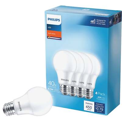 #ad Philips 40W Equivalent Soft White A19 Medium LED Light Bulb 4 Pack 565341 $15.52