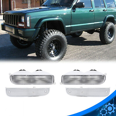 #ad For 97 01 Jeep Cherokee XJ Chrome Clear Bumper Lights Signal Corner Turn Lamps $20.19