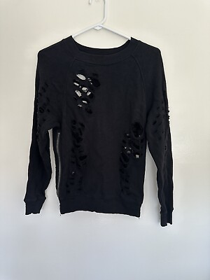 #ad R13 Sweatshirt Sweater Zip Side Womens XS Black Edgy Grungy Distressed Shredded $79.00