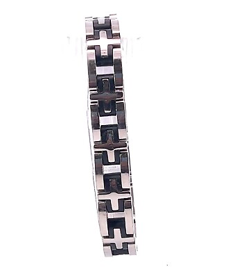 #ad Men#x27;s Stainless Steel amp; Black Rubber 13mm Cross Link Bracelet $37.00