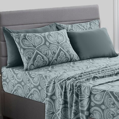#ad Luxury Deep Pocket 6 Piece Bed Sheet Set 1800 Series Hotel Comfort Paisley Sheet $22.99