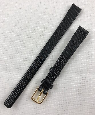 #ad Kreisler Lizard Grain Calfskin 13mm Black Non Stitched Leather Watch Band W148 $14.99