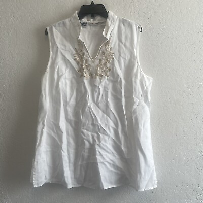 #ad #ad Edward Woman Plus Size 2X White 100% Irish Linen Embroidered Sleeveless Top $19.99
